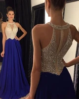 beading navy blue halter prom dresses 2020 sexy sheer corset long party backless prom dress with beading formal evening gowns