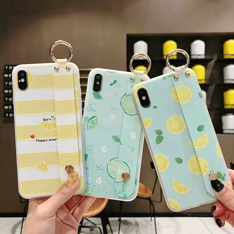 Ремешок на запястье Чехол для iPhone 7 8 X XS Max XR фруктовый лимонный мягкий TPU чехол