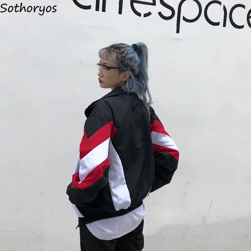 

Jackets Women Stand Loose Simple Korean Style Letter Printed Jacket Chic Zipper Student Harajuku All-match Womens Hip Hop Coat