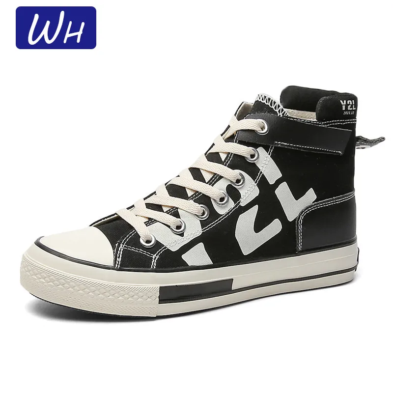 

Men High Top Lace-up Canvas Shoes with Stripe Decor Designer Sneakers Platform Nonslip Hard-wearing Fashion Student Youth Shoes