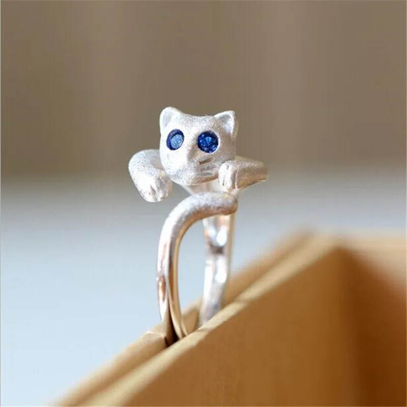 

Cute Blue Eyes Cat Animal Silver Color Open Rings for Women Creative Party Accessories Jewelry Gift Fashion Jewelry