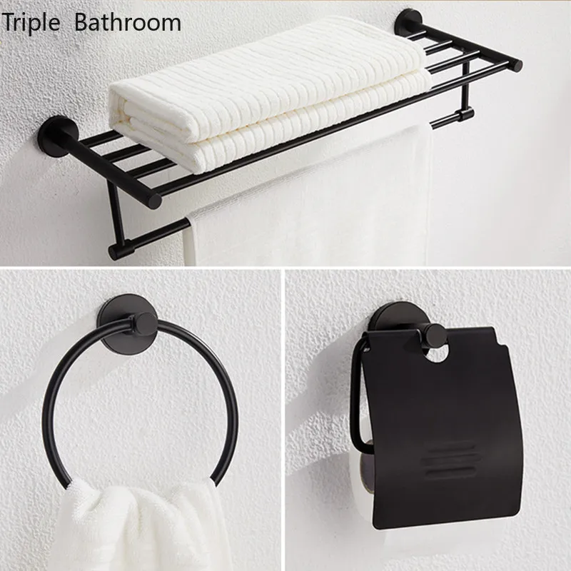

Black Brass Towel Rack Hanger Punch-free Wall-mounted Restroom Storage Hanging Accessories Paper Towel Holder Bathroom Shelves