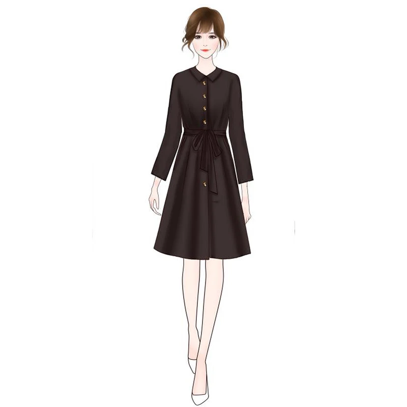 

plus size New European and American Women's Solid Color Turn-down Collar Office Casual Dress 5XL