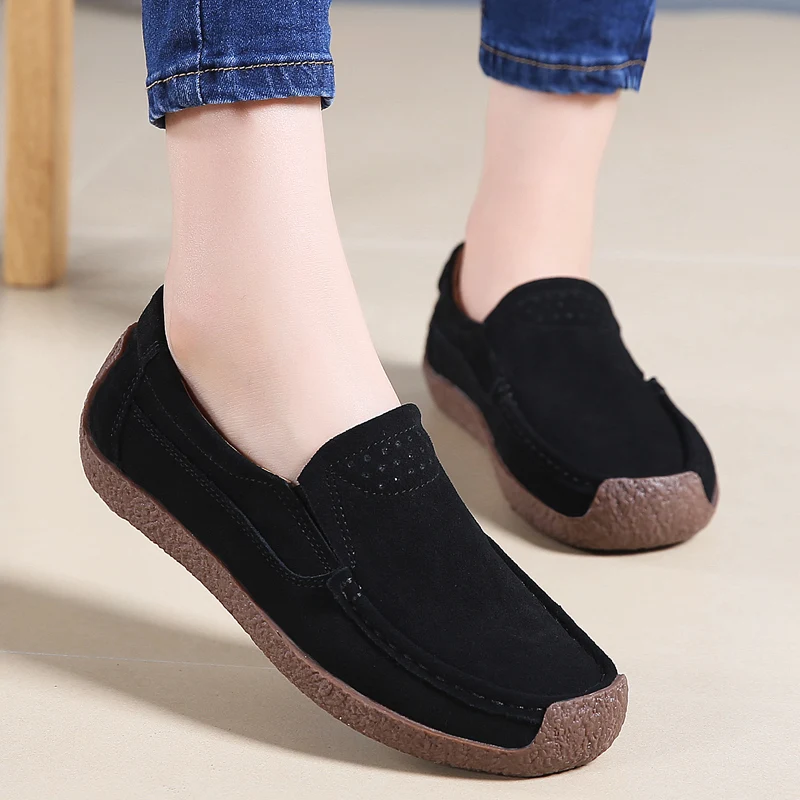 

Women Casual Flat Shoes Spring Autumn Flat Loafer Women Shoes Slips Soft Round Travel Flats leather Shoes Plus Size