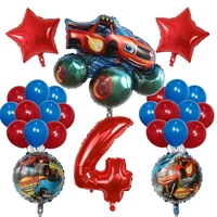 26pcs blaze monster foil ballon cartoon sports car latex ballons birthday party decoration machines racing racecar suv kids toys