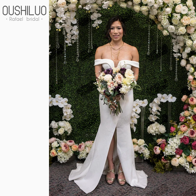 Платье женское атласное с V-образным вырезом и открытыми плечами | Свадьбы