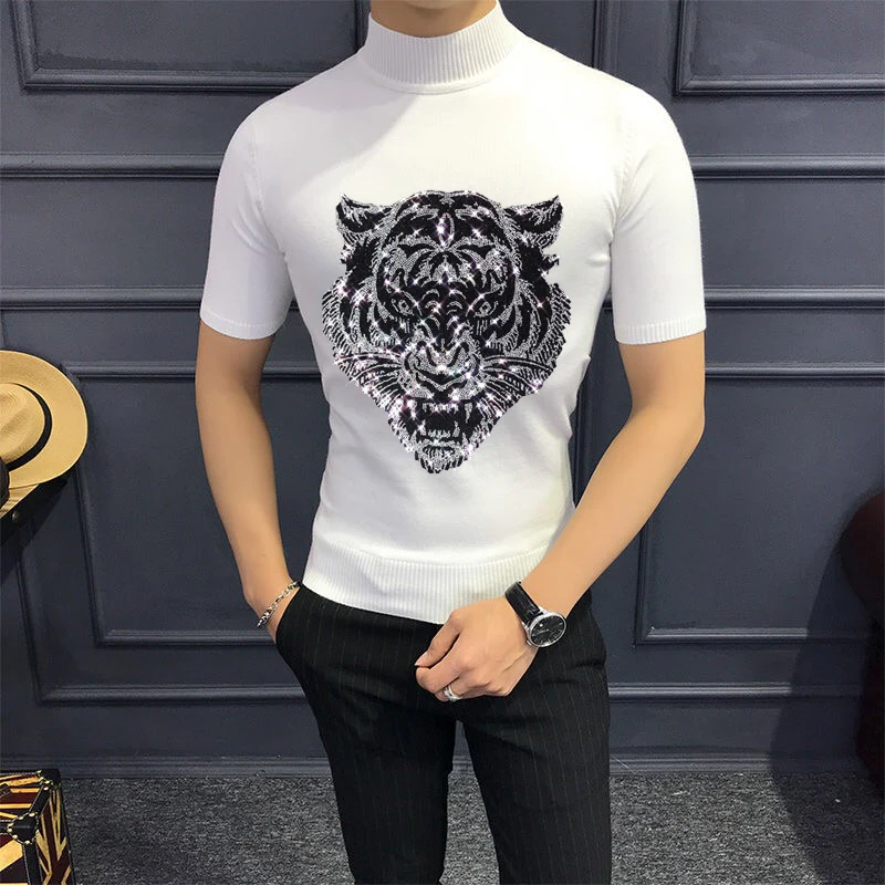 

New 2021 Summer Men T-Shirt Knitted Short Sleeves Top Sweater Male Solid Color O-Neck Pullover Thick Slim Knitted Tees Knitwear