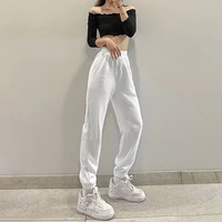 pants for women 2021 new pure white high waist fashion loose letters casual straight harem pants solid elastic waist woman pants