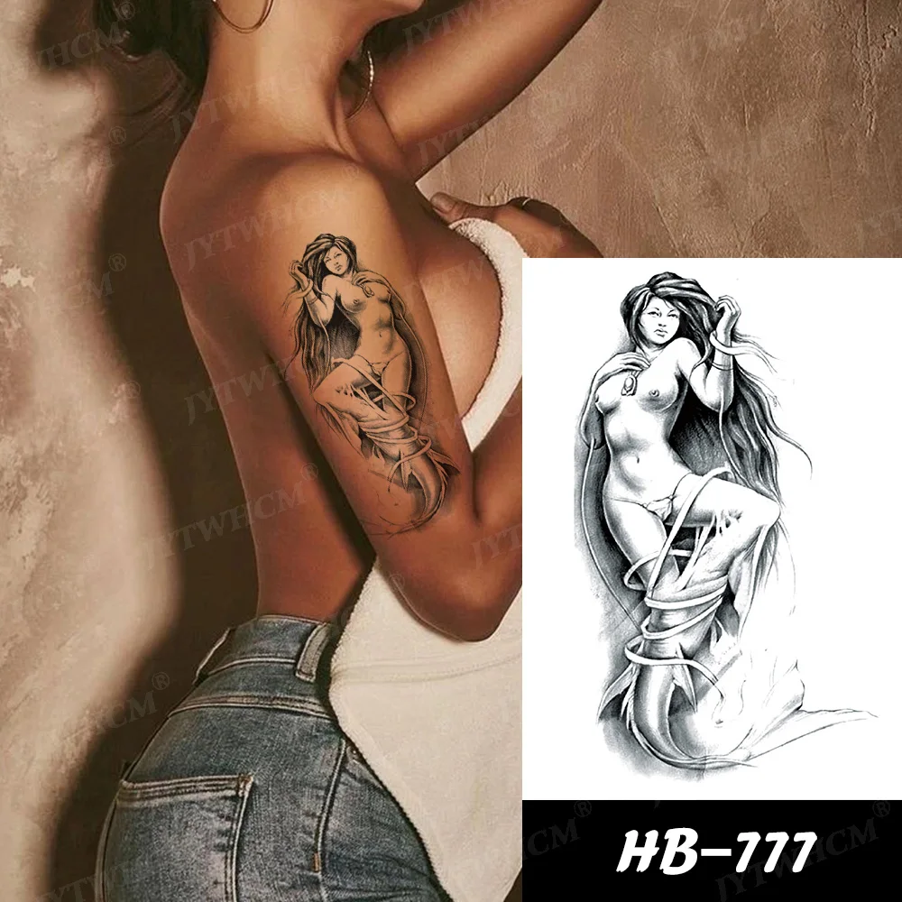 Черная татуировка с черепом злого дьявола временная наклейка водонепроницаемая