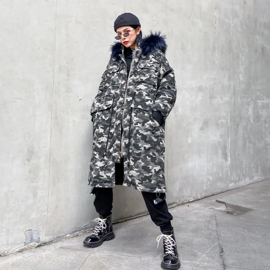 Уличный стиль большие размеры натуральный мех хлопковое пальто зимний пуховик