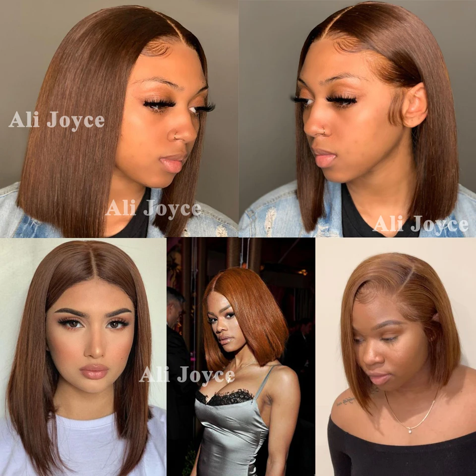 

Straight Brown Bob 134 Lace front Wig Glueless 44 Lace Closure Wig Pre Plucked Brazilian Remy Human Hair Wigs For Black Women