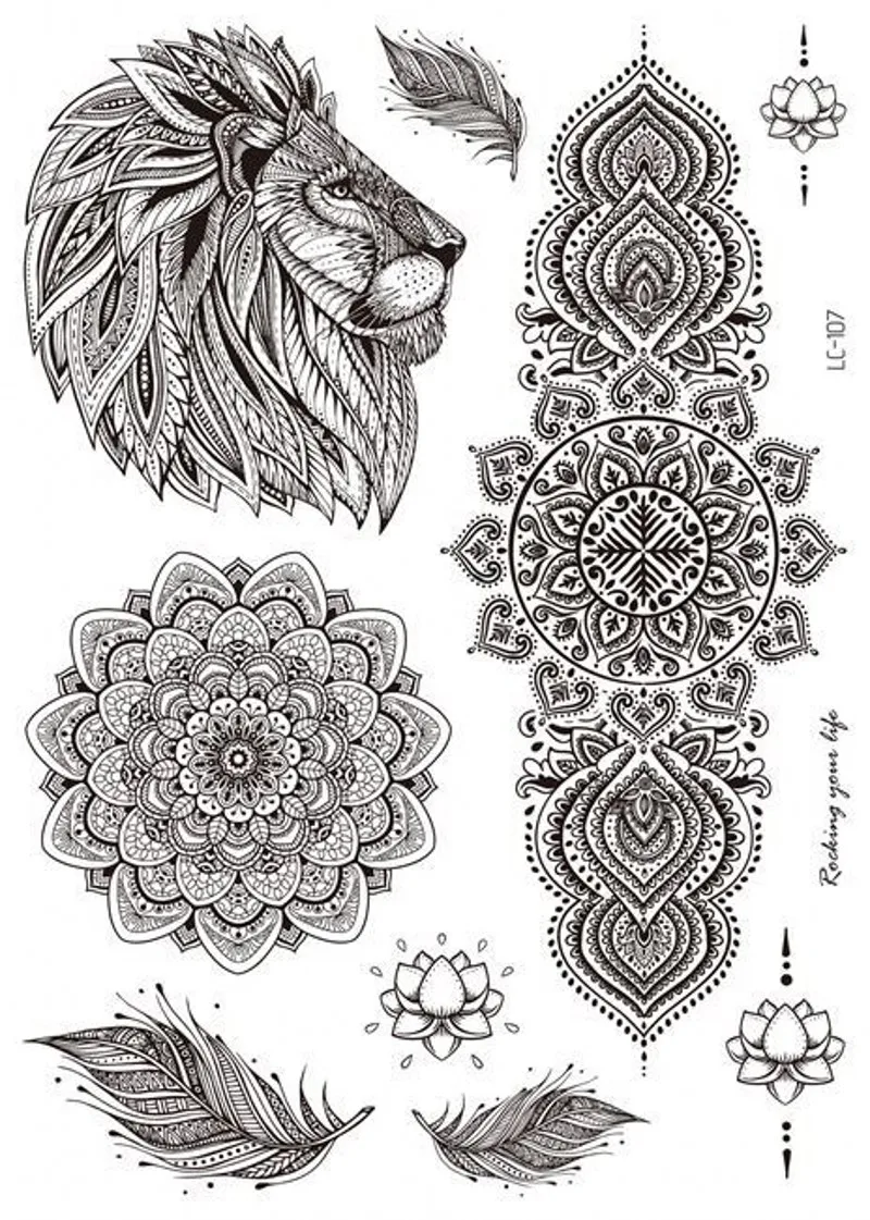 

Temporary Tattoo Sticker Waterproof Black Retro Hand Back Pattern Tattoo Sticker Mandala Flower Clavicle Temporary Tattoo 1pcs