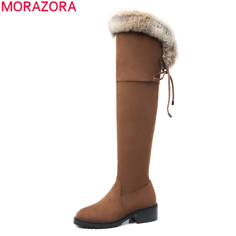 MORAZORA/ г. Большие размеры 33-43, зимние сапоги теплые женские сапоги на среднем каблуке с круглым носком высококачественные зимние сапоги выше колена