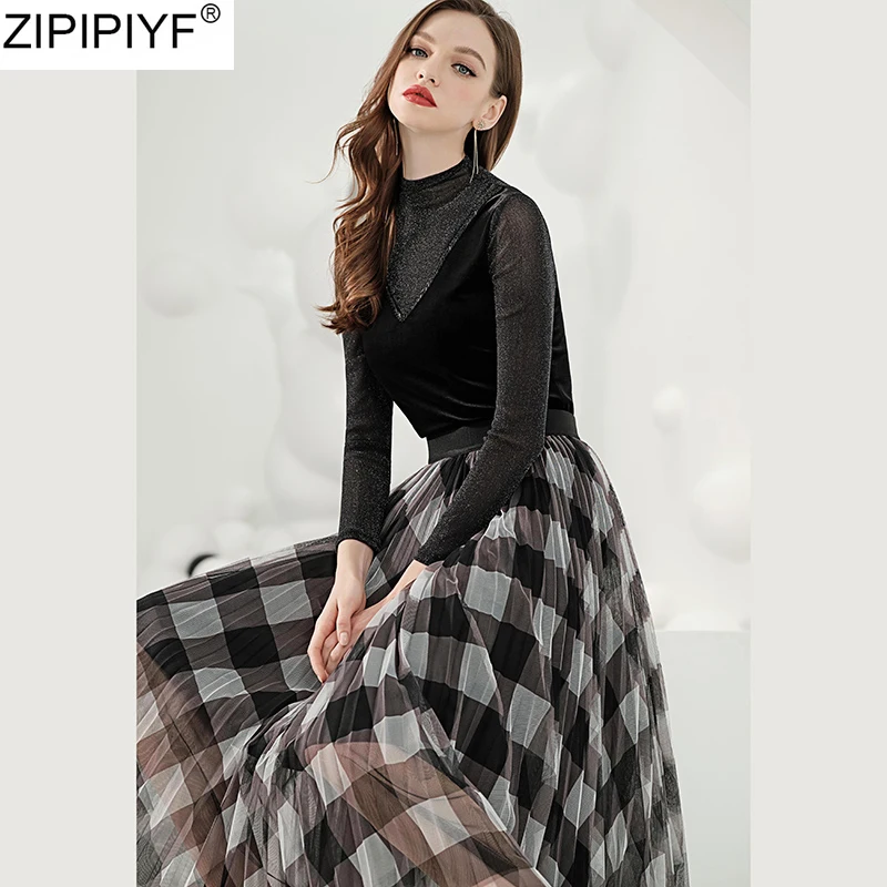 Летняя черная серая длинная клетчатая юбка-пачка из тюля модная новинка 2020