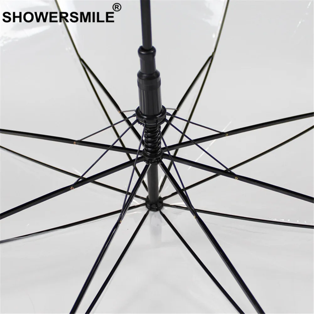 Прозрачный зонт SHOWERSMILE дождевой женский зонтик с длинной ручкой прозрачный