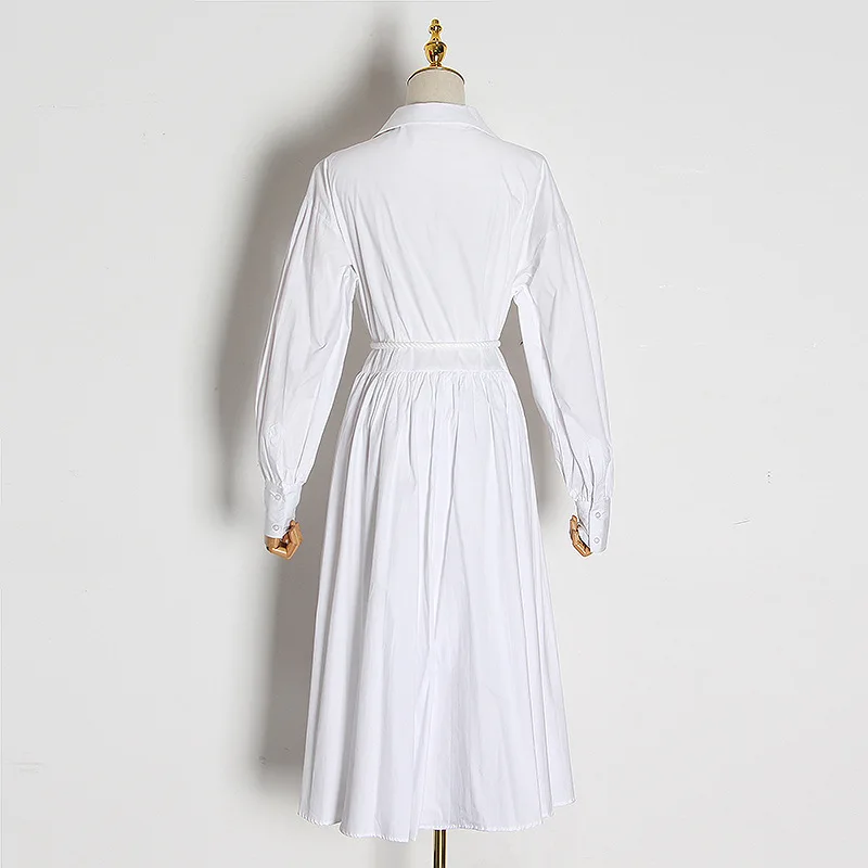 Винтажное платье рубашка белое с рукавами фонариками и высокой талией женское