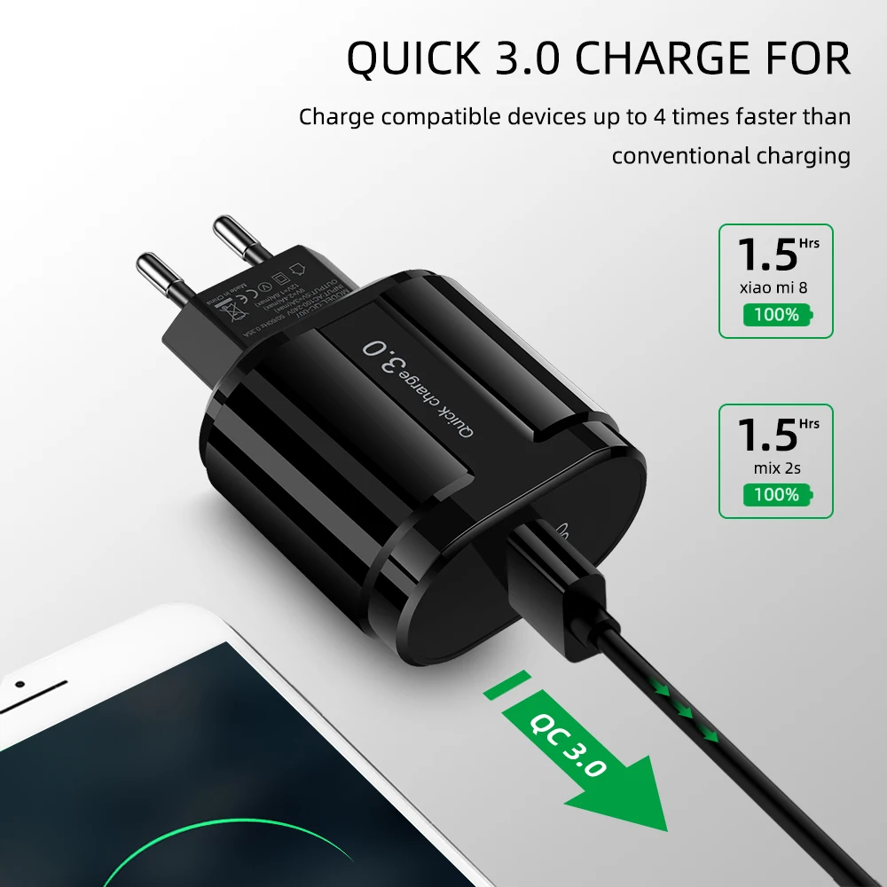 QC3.0 USB зарядное устройство 5 В 3A Быстрая зарядка EU US вилка адаптер настенный