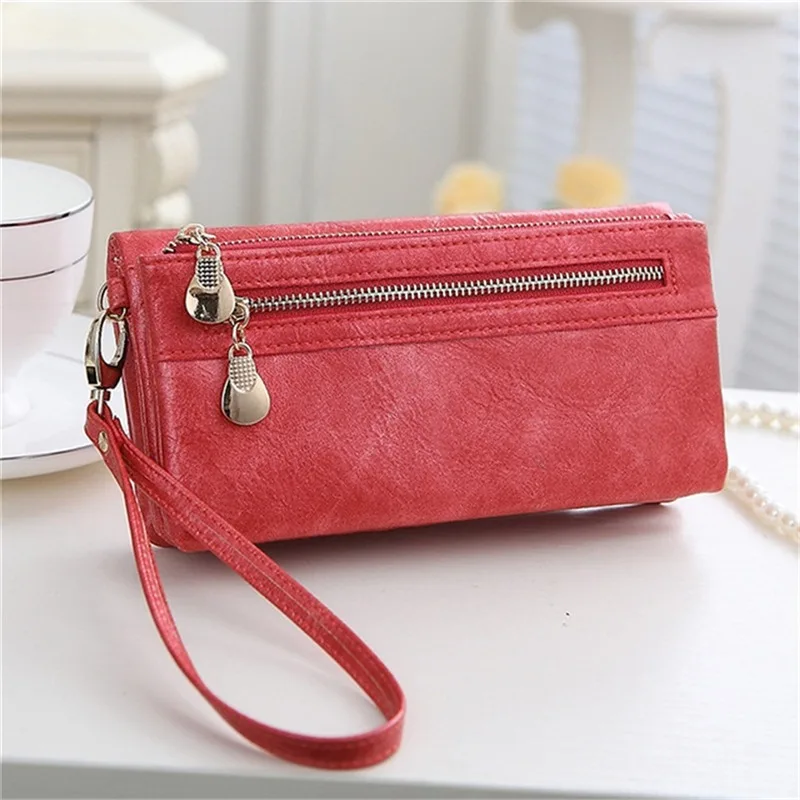 

Fashion Wristlet Portefeuille Handbags Carteira Feminina Women Wallets Dull Polish Leather Wallet Double Zipper Day Clutch Purse