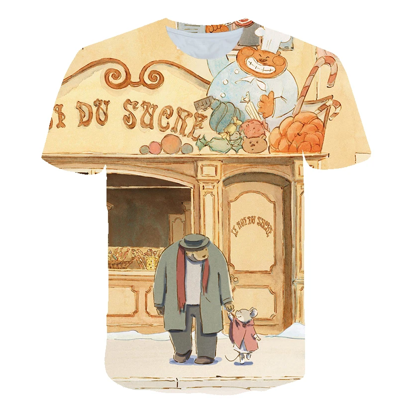 

Футболка с милым забавным принтом животных, модный уличный топ с 3D принтом медведя и мыши, свободный удобный топ унисекс с короткими рукавам...