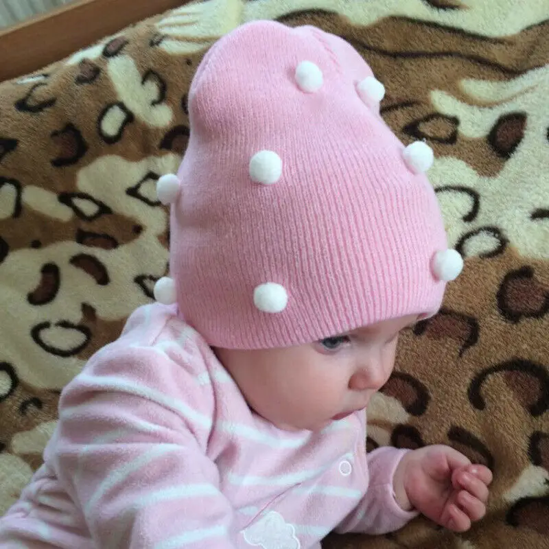 

Baby Toddler Girls Boys Warm Winter Knit Beanie Hats Fur Pom Hat Crochet Ski Ball Colored small pompon Hat Caps