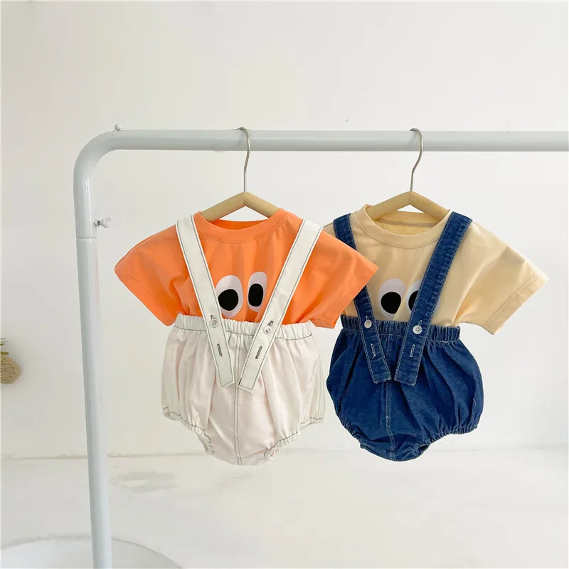 

Summer Baby Romper Set For Boys Cartoon Eyes Pattern Baby Short Sleeve T-shirt And Short Pants Toddler Boys Clothes Set Cotton