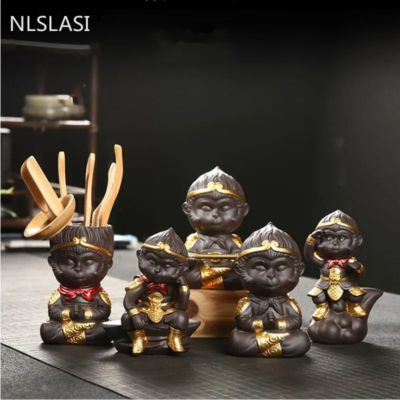 1 шт. Фиолетовый Глиняный чай для домашних животных милая статуя короля обезьяны