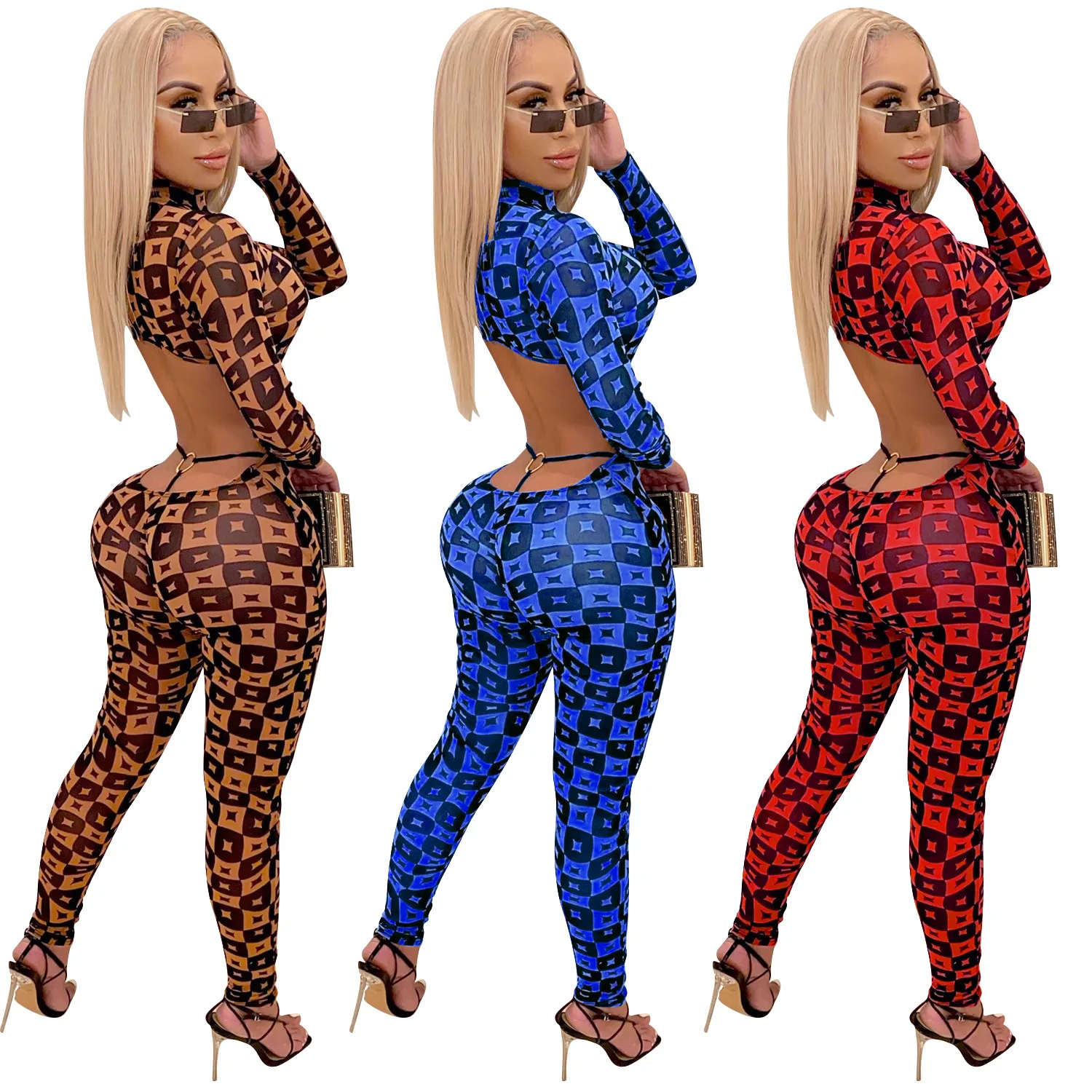 

Cutubly Long Sleeve Jumpsuit For Women Fashion Sexy Party Club Print Romper For Women Cut Out Sexy Jumpsuits Autumn Winter