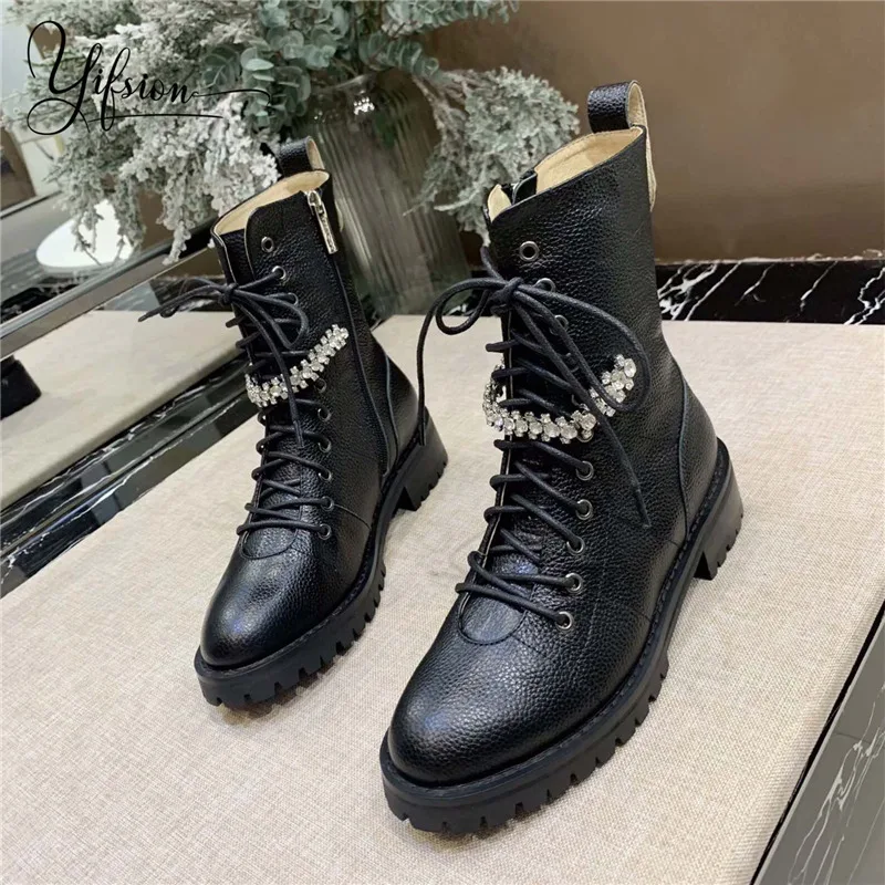 OLOME Новинка римские из натуральной кожи женские ботинки-гладиаторы с круглым