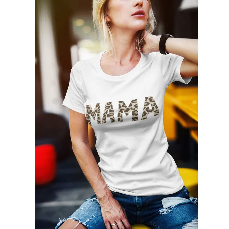 Женская футболка из чистого хлопка с коротким рукавом и леопардовым принтом |