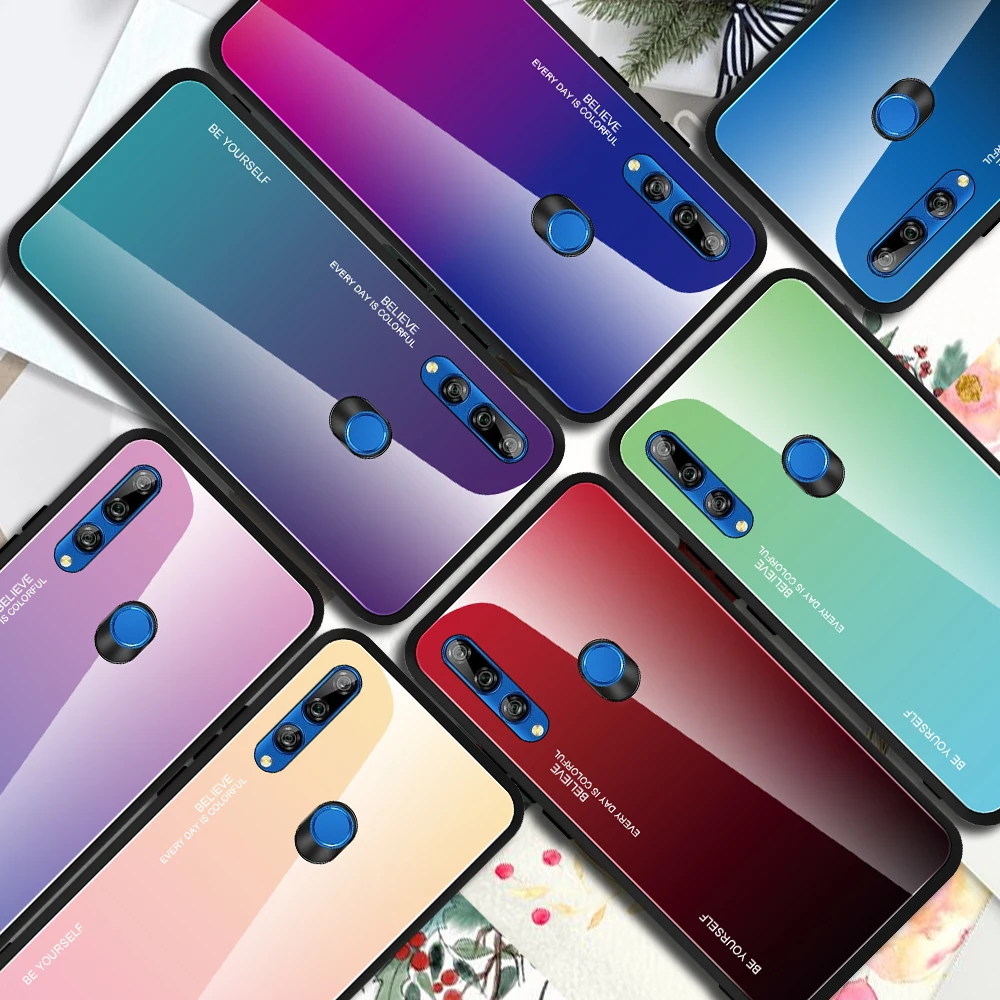 Для Huawei Honor 8X 9X Pro 20 10 Lite градиентный чехол из закаленного стекла для цветной