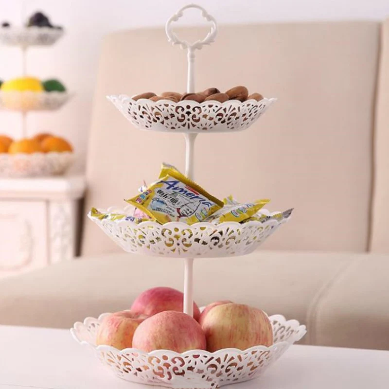 Three-layer Fruit Plate Snack Snacks Set Plate Hollow Storage Tray Fruit Basket Removable Snack Tray Home Kitchen Storage Tools
