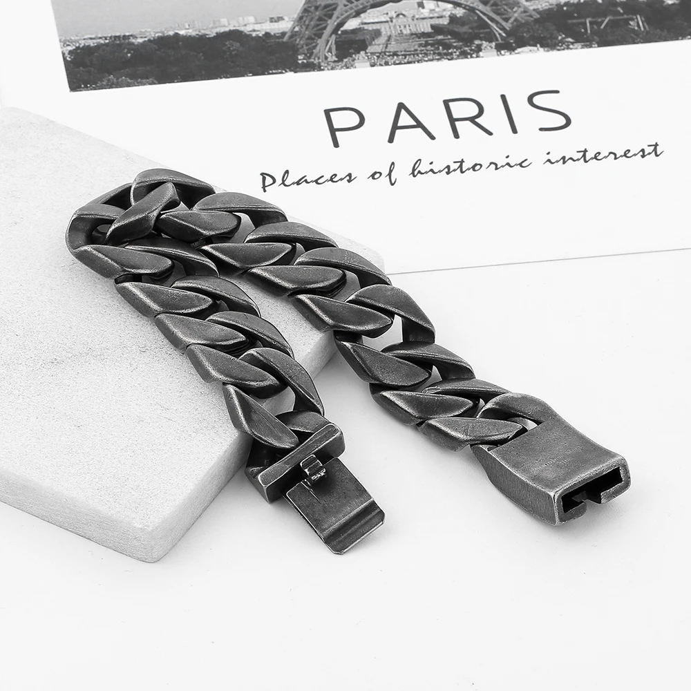 Браслет из нержавеющей стали 316L черного цвета для мальчиков браслет с двойным