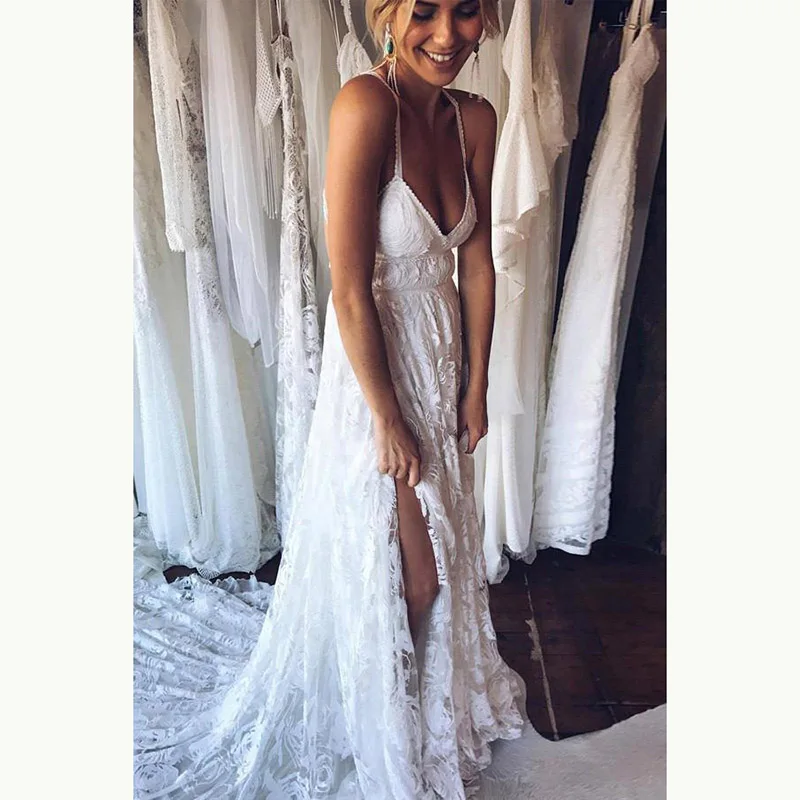 Новое поступление летние сексуальные свадебные платья Бохо с разрезом по бокам