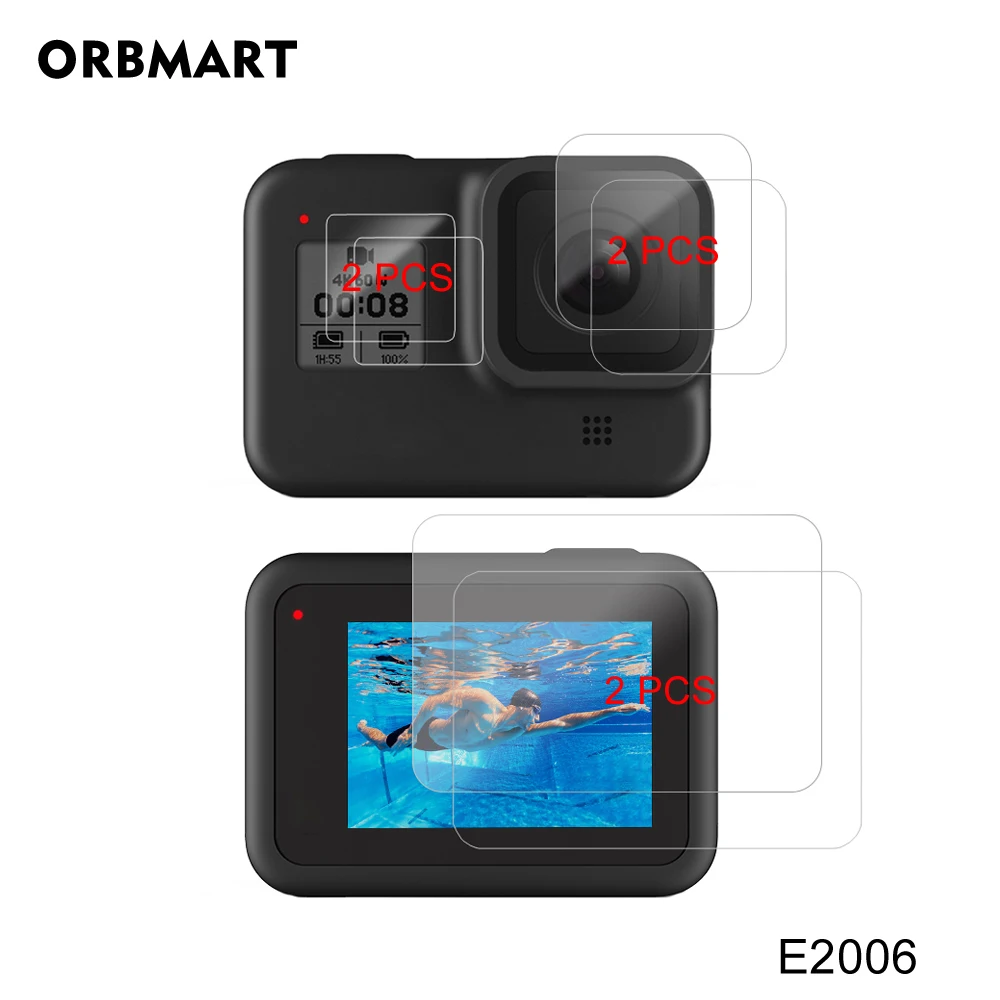 E2006 Tempered Glass Screen Protector for GoPro Hero 8 Black Lens Protection Protective Film for Gopro8 Go pro 8 Camera Accessories - Цвет: E2006