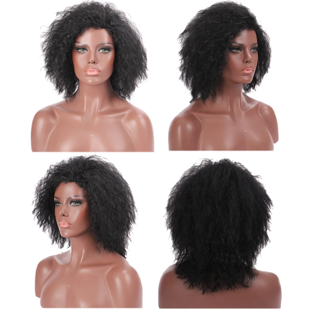 WEILAI афро кудрявый парик 130% плотность короткие термостойкие парики для