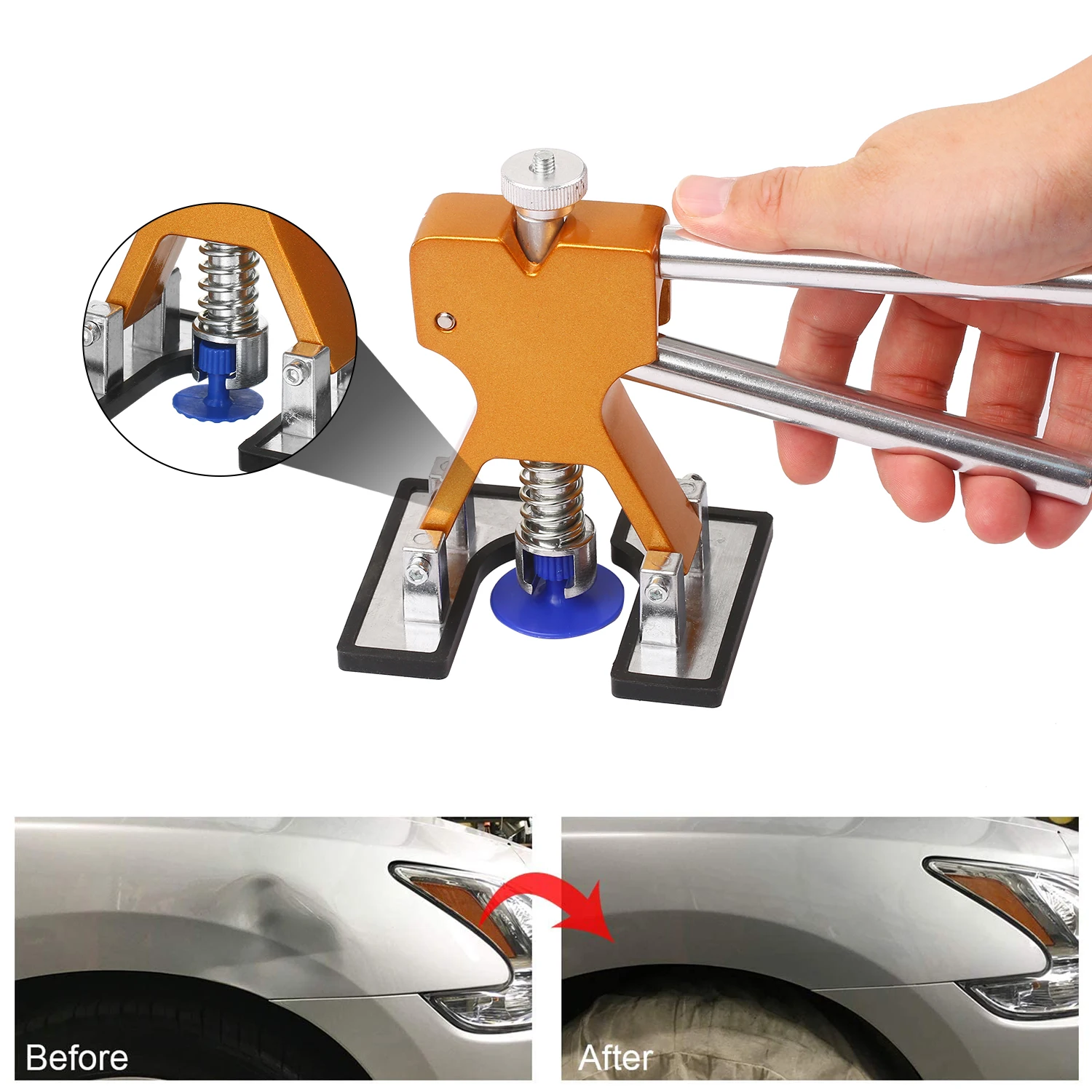 

Auto Paintless Dent Repair Kits Adjustable Gold Dent Lifter with 22pcs Tabs Hail Glue Puller Tabs Removal Body Repair Tool Kit