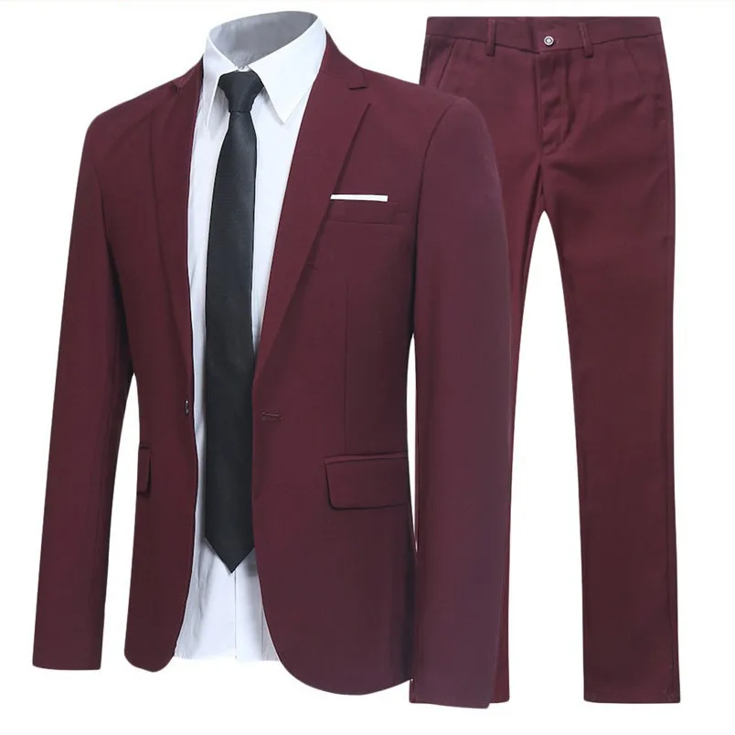 

Mens Suits Groom Tuxedos Slim British Style Student suit Men Business Leisure 2 Piece Suit Groomsmen Best Man (Jacket+Pant) 2021