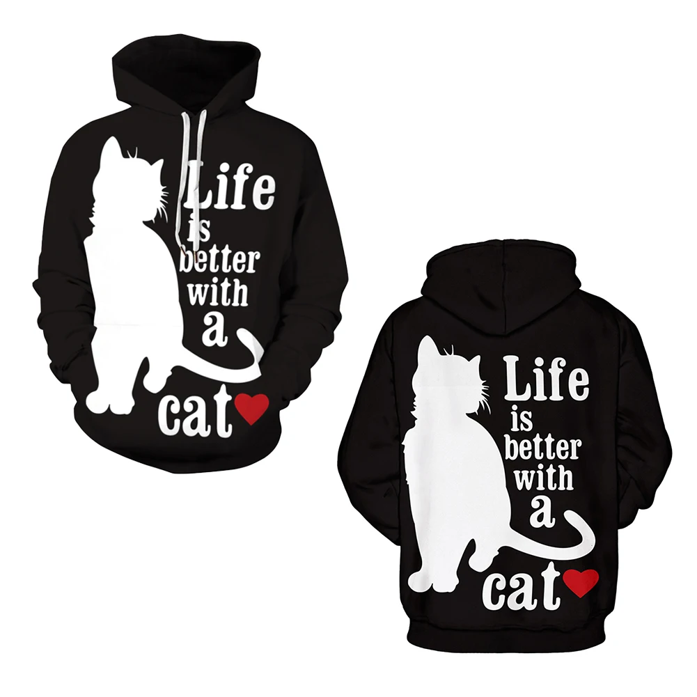 

Unisex Fashion Long Sleeve Letters Yin Yang Wolf Print Blouse Hoodie Sweatshirt