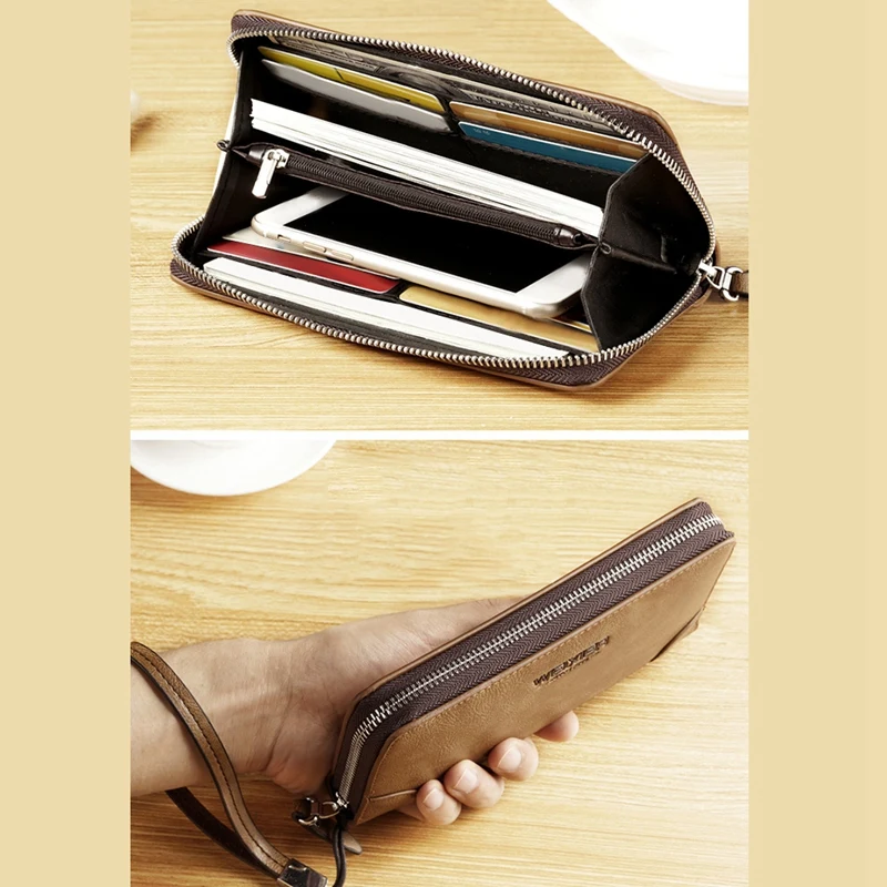

WEIXIER Brand Men's Wallet Pu Leather Long Zipper Business Large Capacity High Quality Card Bag Clutch