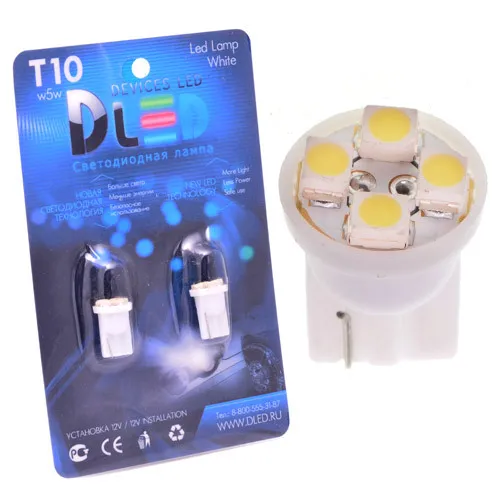 Светодиодная автомобильная лампа T10 - W5W 4 SMD 3528 (Комплект 2 лампы.) | Автомобили и