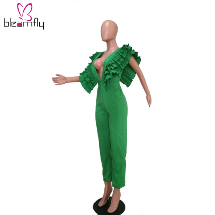 Новинка 2019 летний женский комбинезон с каскадными рюшами коротким рукавом и