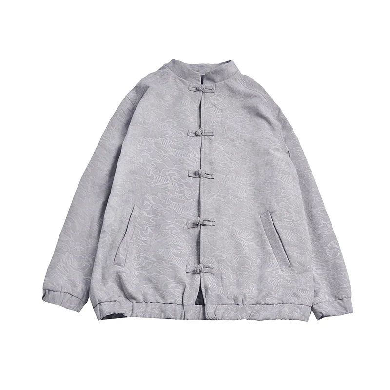 Куртка мужская оверсайз однотонная с драконом жаккардовая