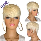 Парик из натуральных волос, медовый блонд, короткий волнистый, стрижка Боб, Пикси, машинное изготовление, без шнурка, с челкой, для чернокожих женщин, 613