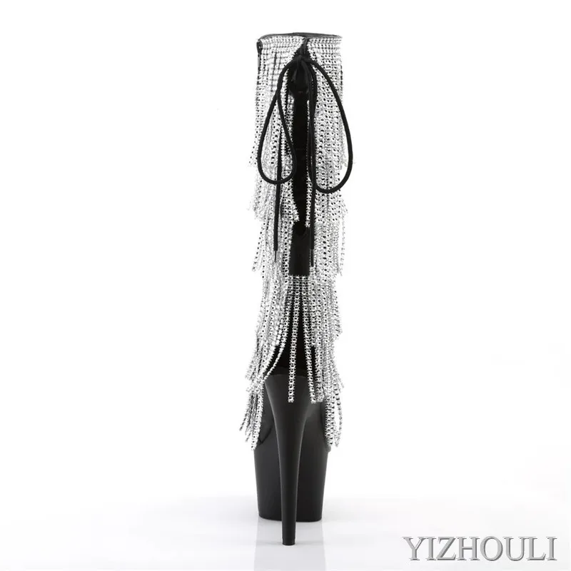 Сапоги на каблуке 17 см высокие сапоги для банкета 7 дюймов с бахромой и верхом