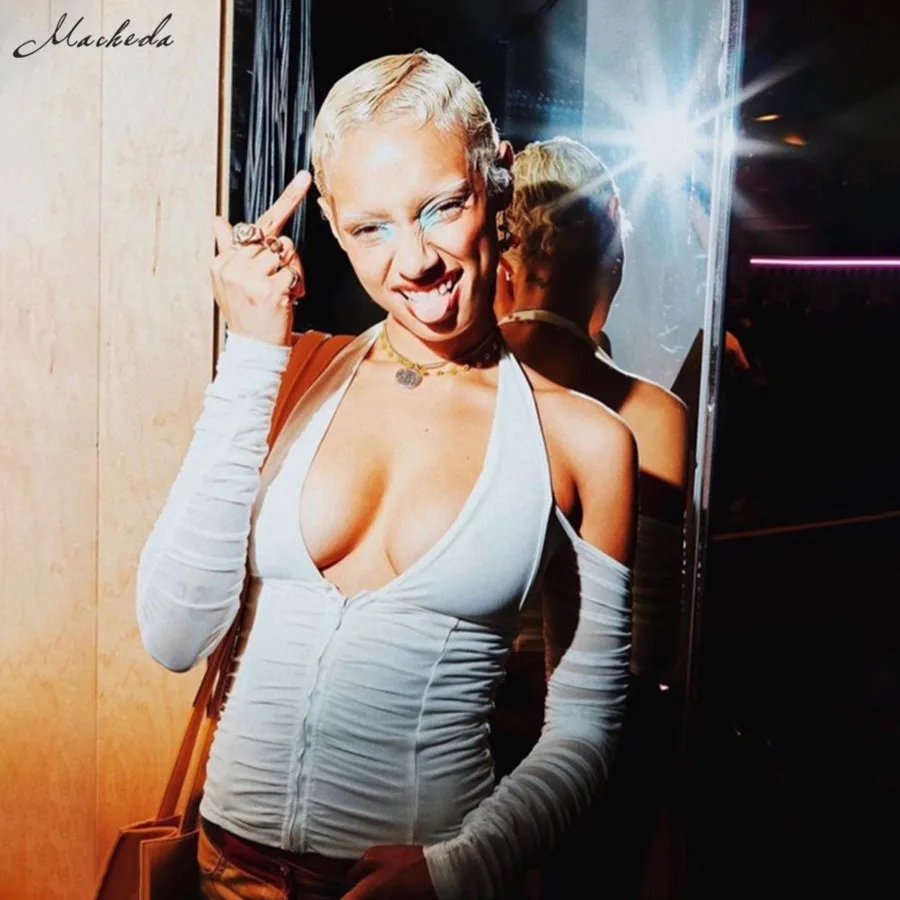 Macheda сексуальный однотонный короткий Топ без бретелек с бретельками из сетчатой