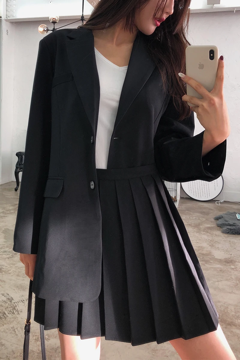 

2020 spring and autumn Korean suit women retro detachable two-wear pleated skirt stitching jacket