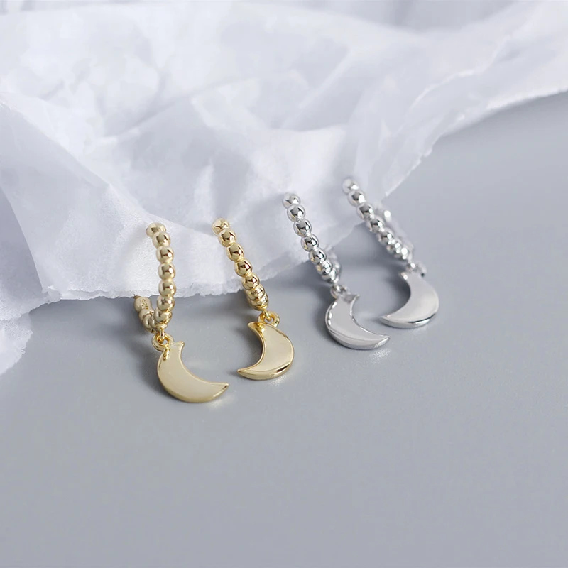 

WANTME New Arrivals Korean Round Bead Pendant Moon Stud Earrings for Women Real 925 Sterling Silver Chic Charming Party Jewelry