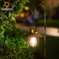 upgrade hanging solar lights lantern with shepherd hook metal solar waterproof lantern for pathway garden outdoor