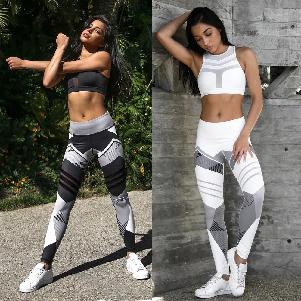

Women Quick Dry Sport Fitness Leggins Geometric Printed Sports Pants Yoga Pants Leggings Slim Tights Trousers For Women S-XXXL