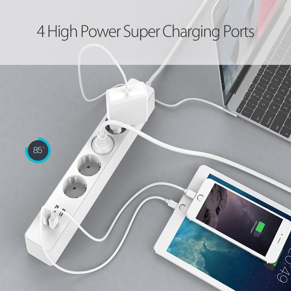 ORICO Smart power Strip розетки EU Plug 5V2. 4A переключатель перегрузки стабилизатор напряжения